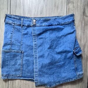 Plus Size Denim Skort Size 16 W  wrap Pockets Skirt Shorts Cotton Comfort Casual